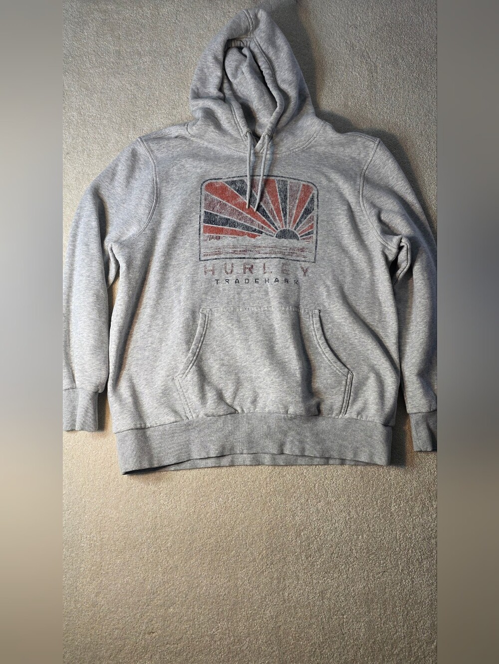 Hurley Heathered Gray Sunburst Hoodie Oversized Cozy Surfwear Mens XL
